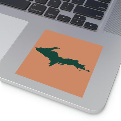 Michigan Upper Peninsula Square Sticker (Copper Color w/ Green UP Outline) | Indoor/Outdoor