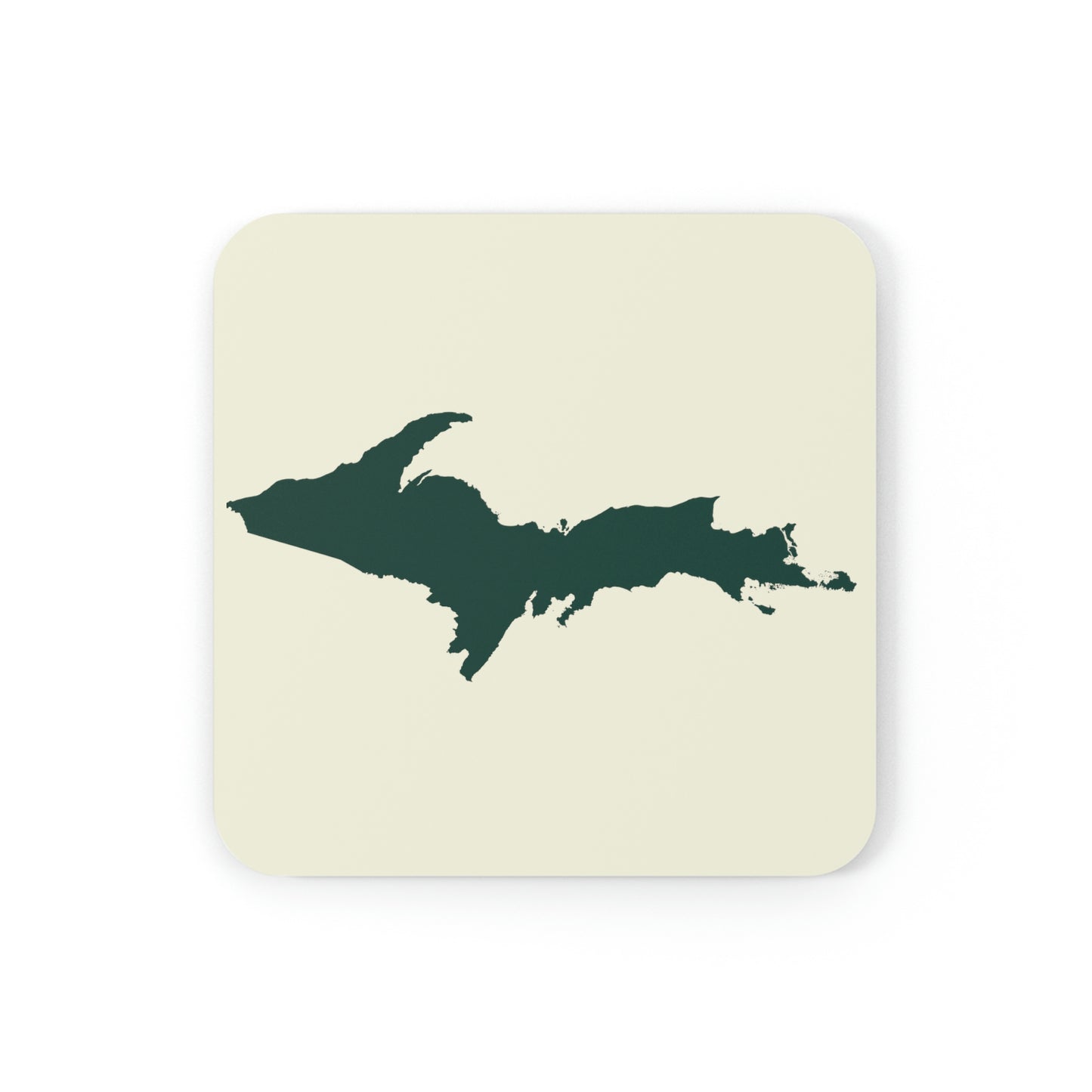 Michigan Upper Peninsula Coaster Set (Ivory w/ Green UP Outline) | Corkwood - 4 pack