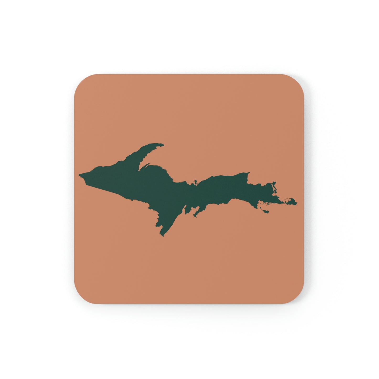 Michigan Upper Peninsula Coaster Set (Copper Color w/ Green UP Outline) | Corkwood - 4 pack