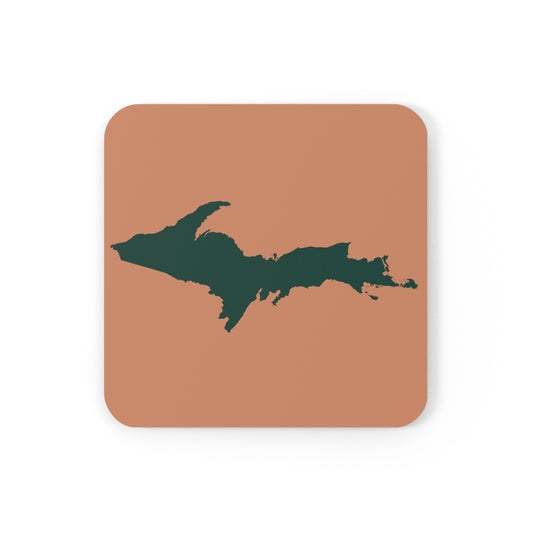 Michigan Upper Peninsula Coaster Set (Copper Color w/ Green UP Outline) | Corkwood - 4 pack