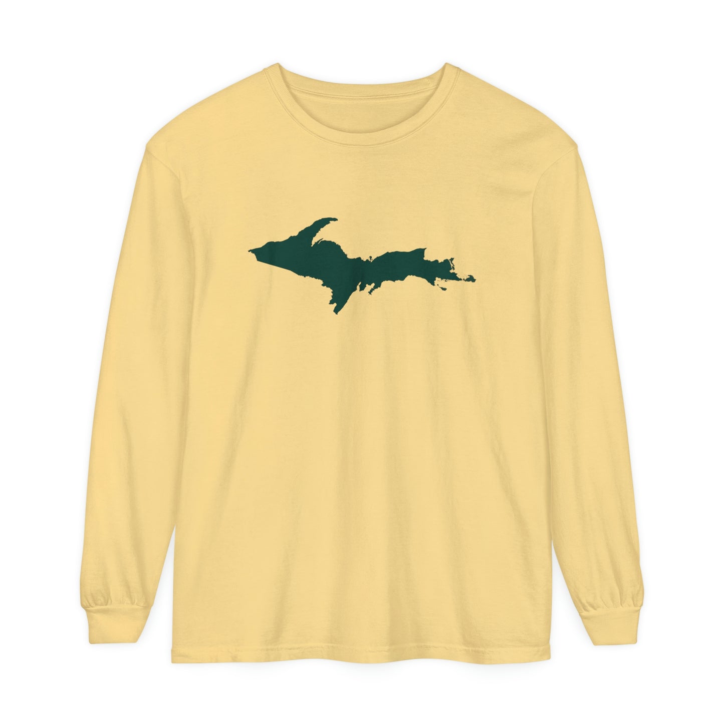 Michigan Upper Peninsula Garment-Dyed T-Shirt (w/ Green UP Outline) | Unisex Long Sleeve