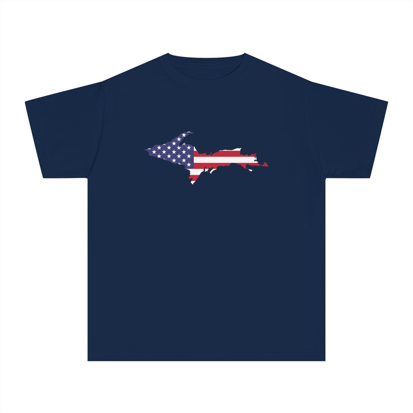 Michigan Upper Peninsula T-Shirt (w/ UP USA Flag Outline) | Youth Garment-Dyed
