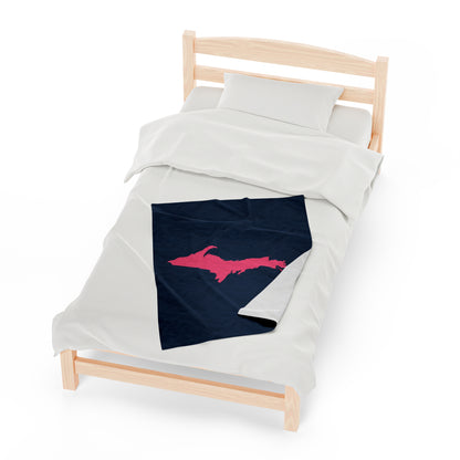 Michigan Upper Peninsula Plush Blanket (w/ Pink UP Outline) | Navy