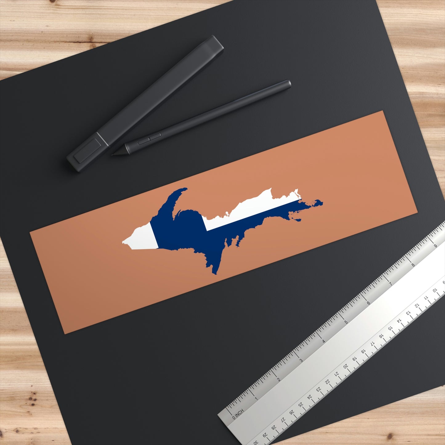 Michigan Upper Peninsula Bumper Stickers (w/ UP Finland Flag Outline) | Copper Color Background