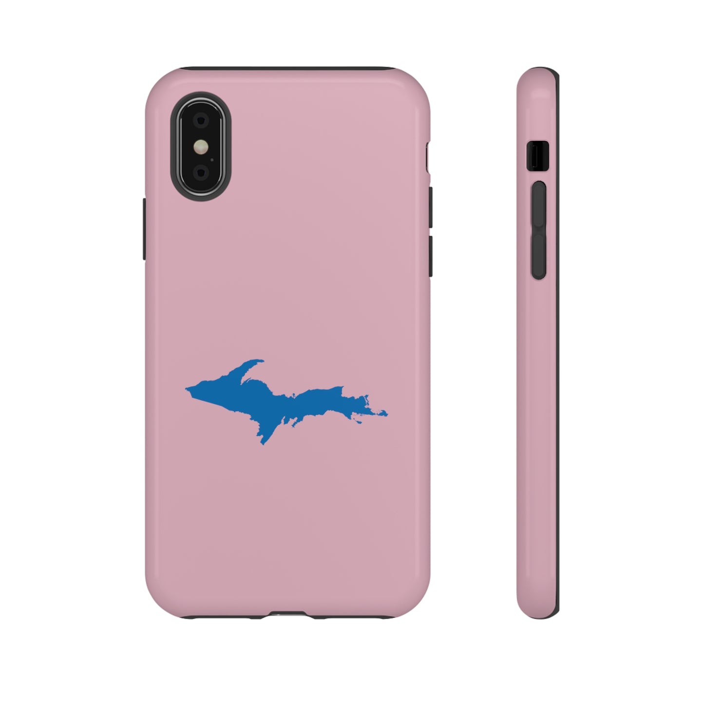 Michigan Upper Peninsula Tough Phone Case (Pink w/ Azure UP Outline) | Apple iPhone