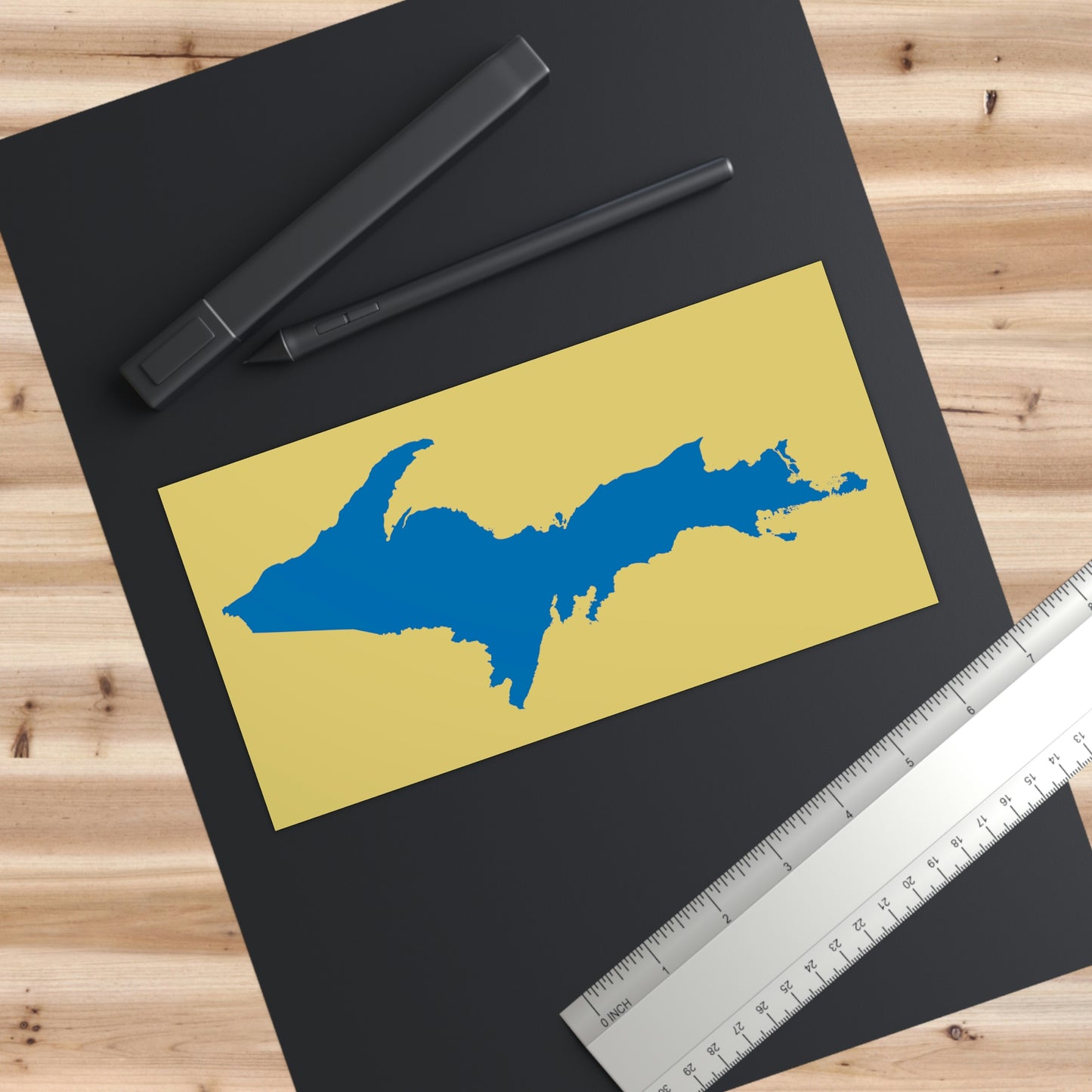 Michigan Upper Peninsula Bumper Sticker (w/ Azure UP Outline) | Plum Yellow Background