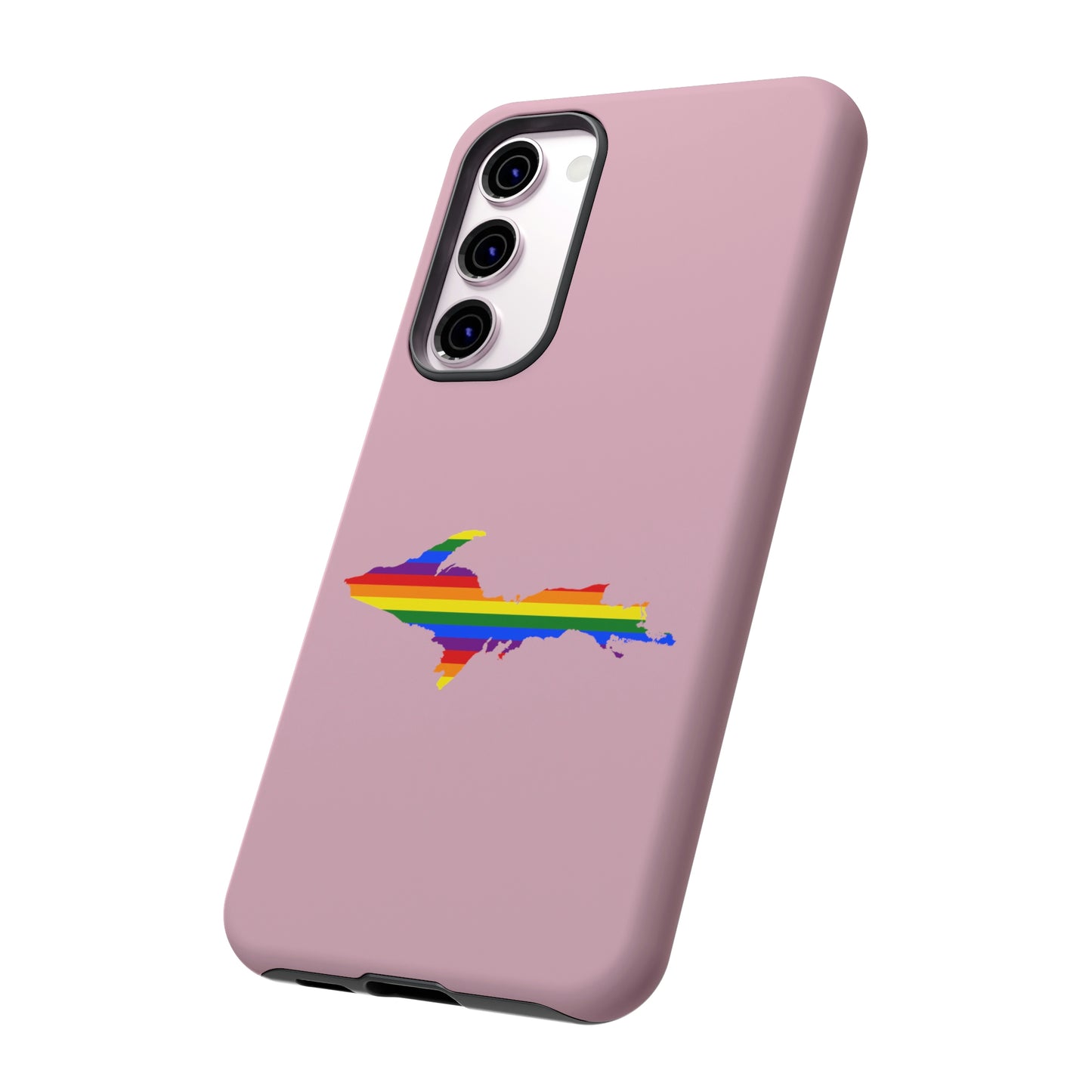 Michigan Upper Peninsula Tough Phone Case (Pink w/ UP Pride Flag Outline) | Samsung & Pixel Android