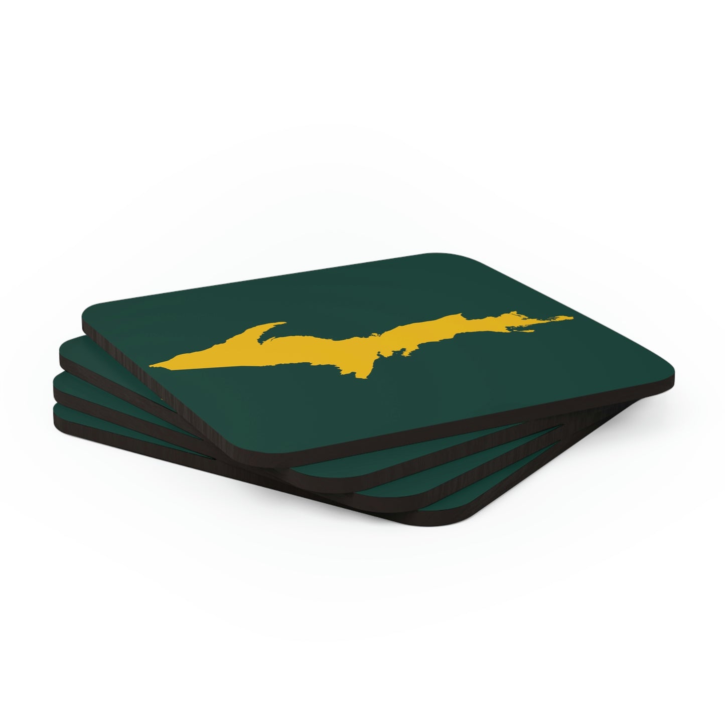 Michigan Upper Peninsula Coaster Set (Green w/ Gold UP Outline) | Corkwood - 4 pack
