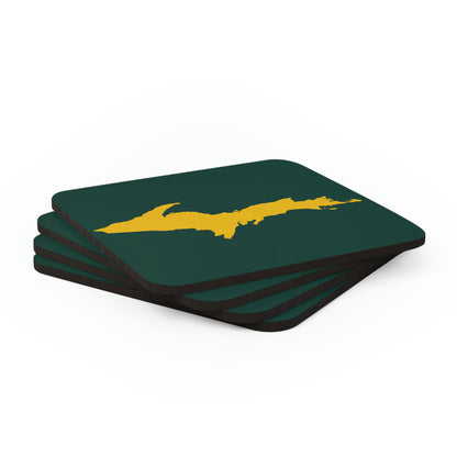 Michigan Upper Peninsula Coaster Set (Green w/ Gold UP Outline) | Corkwood - 4 pack