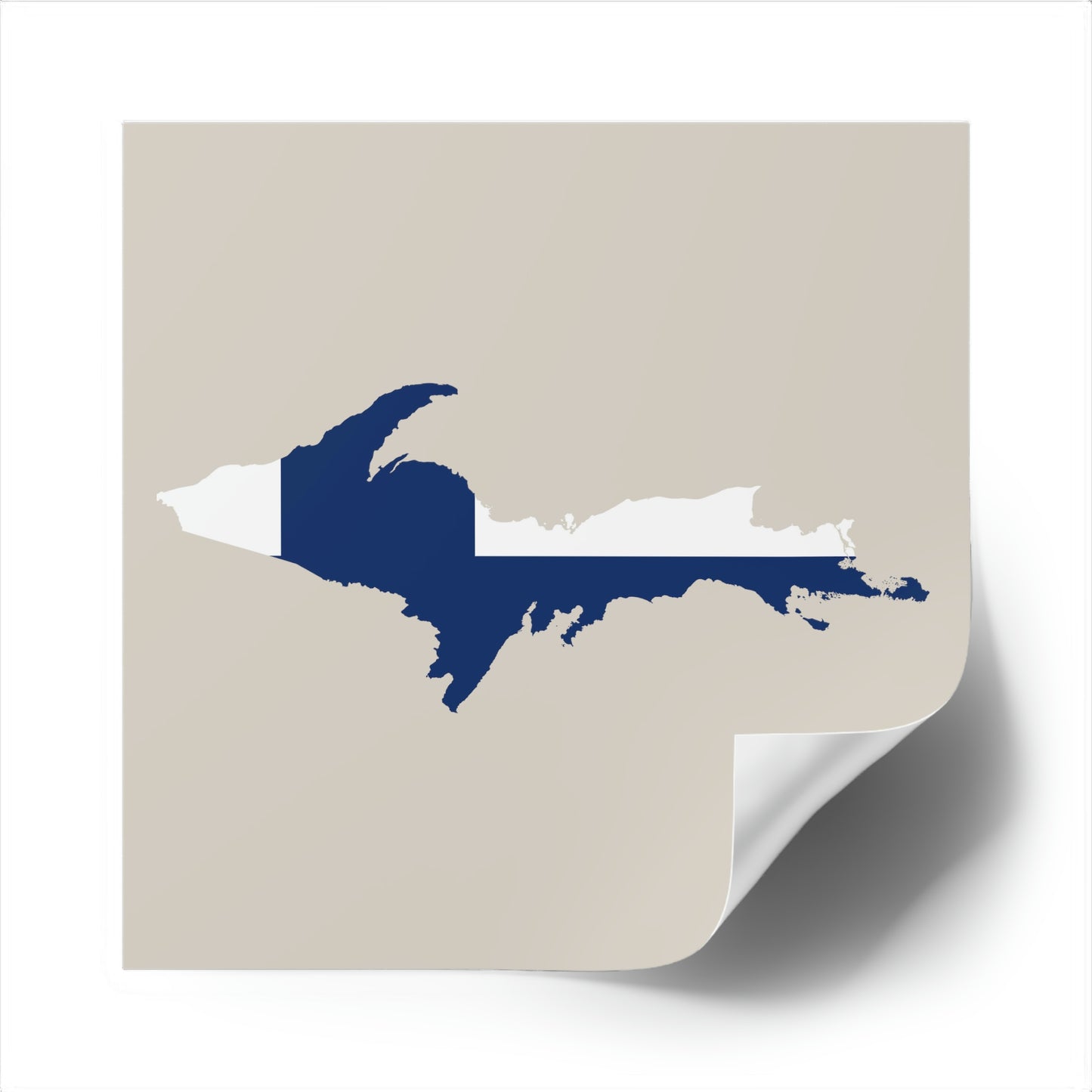 Michigan Upper Peninsula Square Sticker (Canvas Color w/ UP Finland Flag Outline) | Indoor/Outdoor