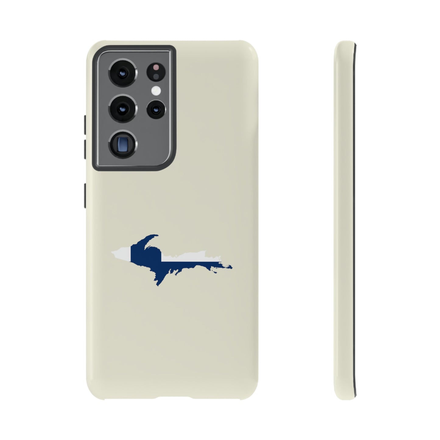 Michigan Upper Peninsula Tough Phone Case (Ivory Color w/ UP Finland Flag Outline) | Samsung & Pixel Android