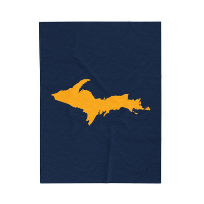 Michigan Upper Peninsula Plush Blanket (w/ Gold UP Outline) | Navy