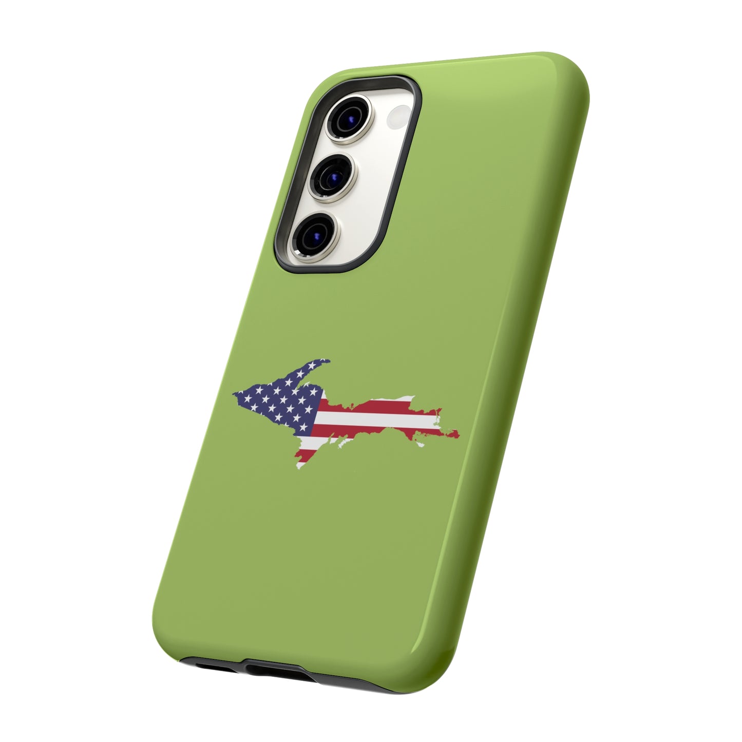 Michigan Upper Peninsula Tough Phone Case (Gooseberry Green w/ UP USA Flag Outline) | Samsung & Pixel Android