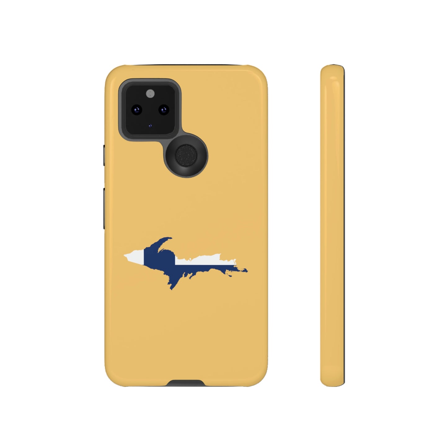 Michigan Upper Peninsula Tough Phone Case (Citrine w/ UP Finland Flag Outline) | Samsung & Pixel Android