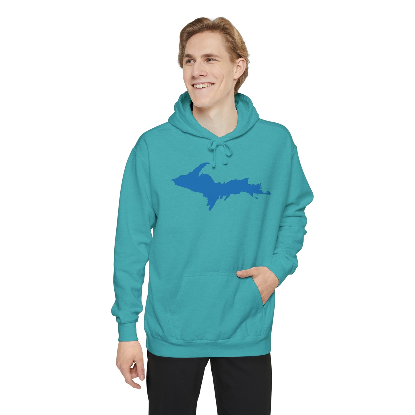 Michigan Upper Peninsula Hoodie (w/ Azure UP Outline) | Unisex Garment-Dyed