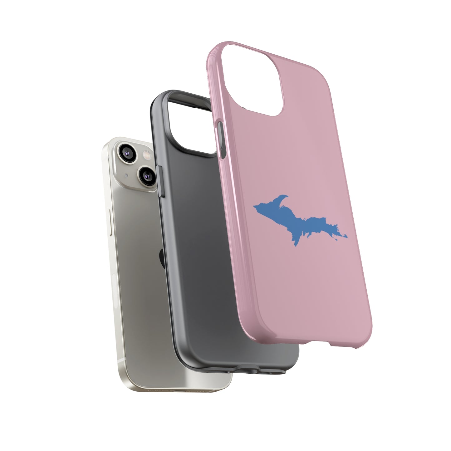 Michigan Upper Peninsula Tough Phone Case (Pink w/ Azure UP Outline) | Apple iPhone