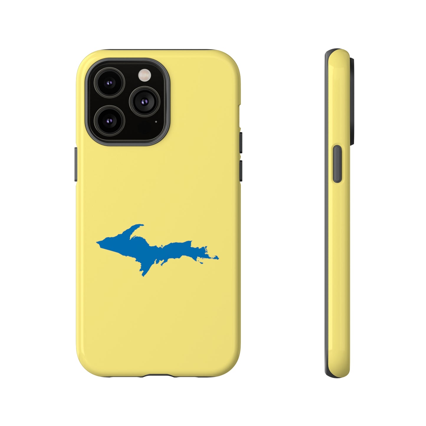 Michigan Upper Peninsula Tough Phone Case (Yellow Cherry w/ Azure UP Outline) | Apple iPhone