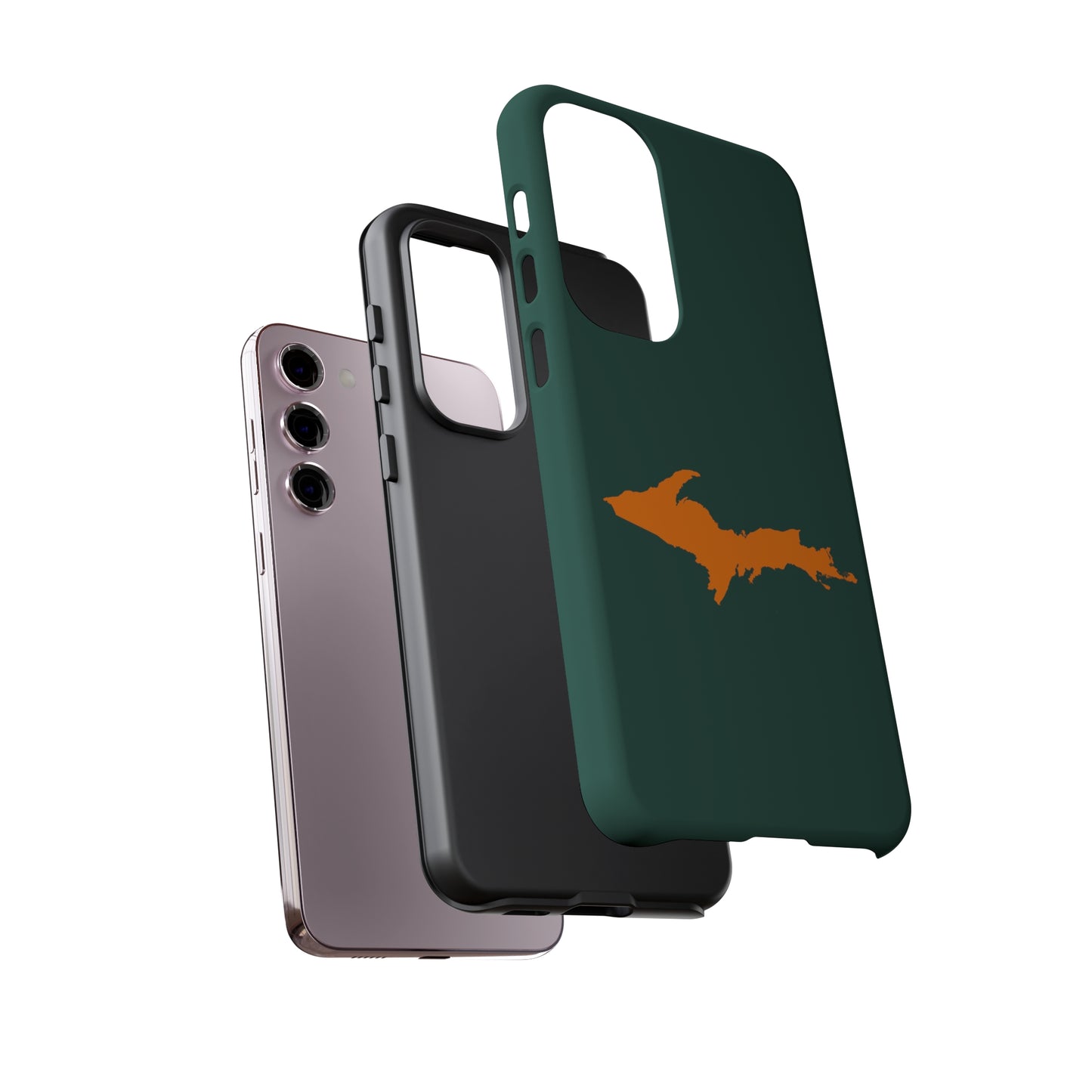 Michigan Upper Peninsula Tough Phone Case (Green w/ Orange UP Outline) | Samsung & Pixel Android