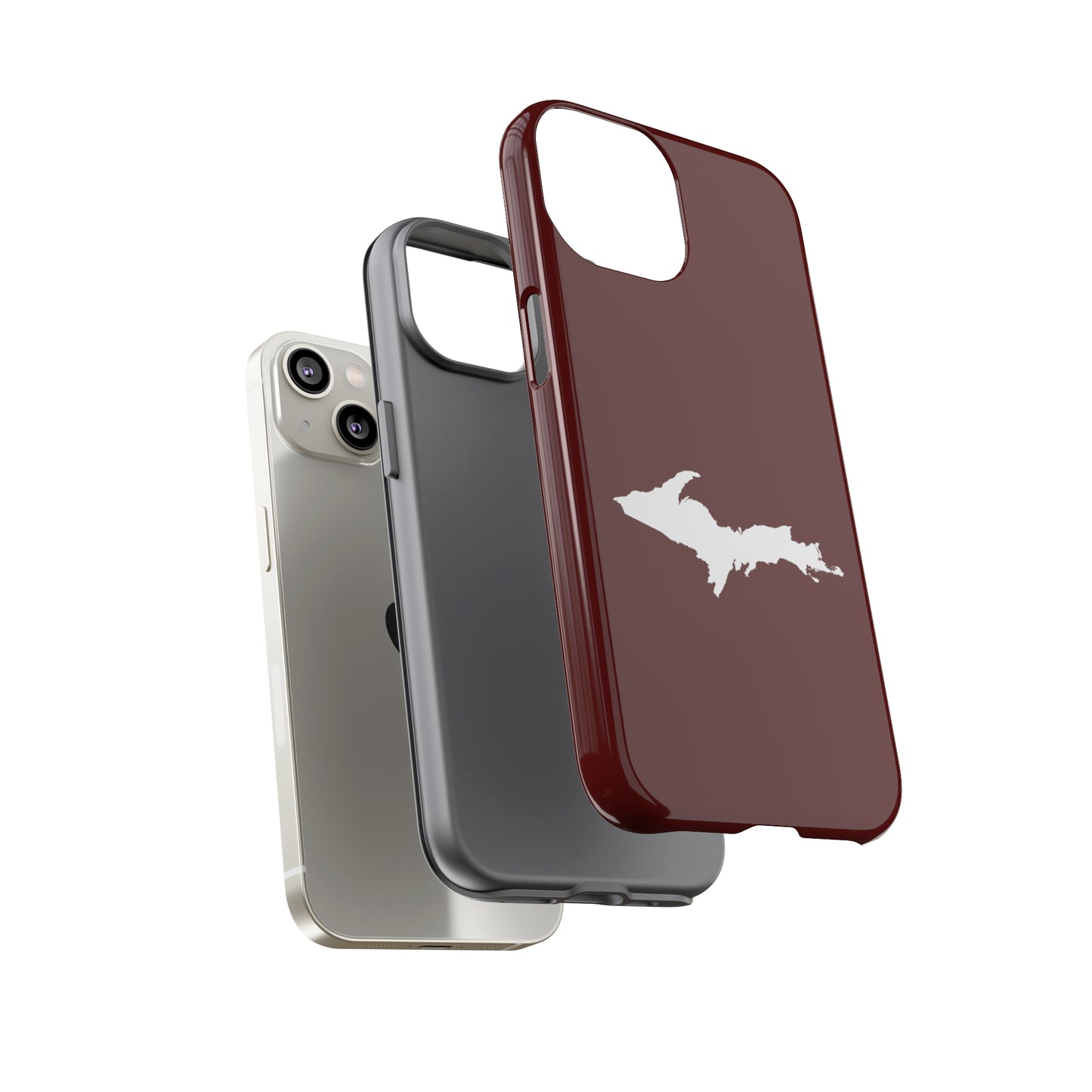 Michigan Upper Peninsula Tough Phone Case (Cherrywood Red w/ UP Outline) | Apple iPhone