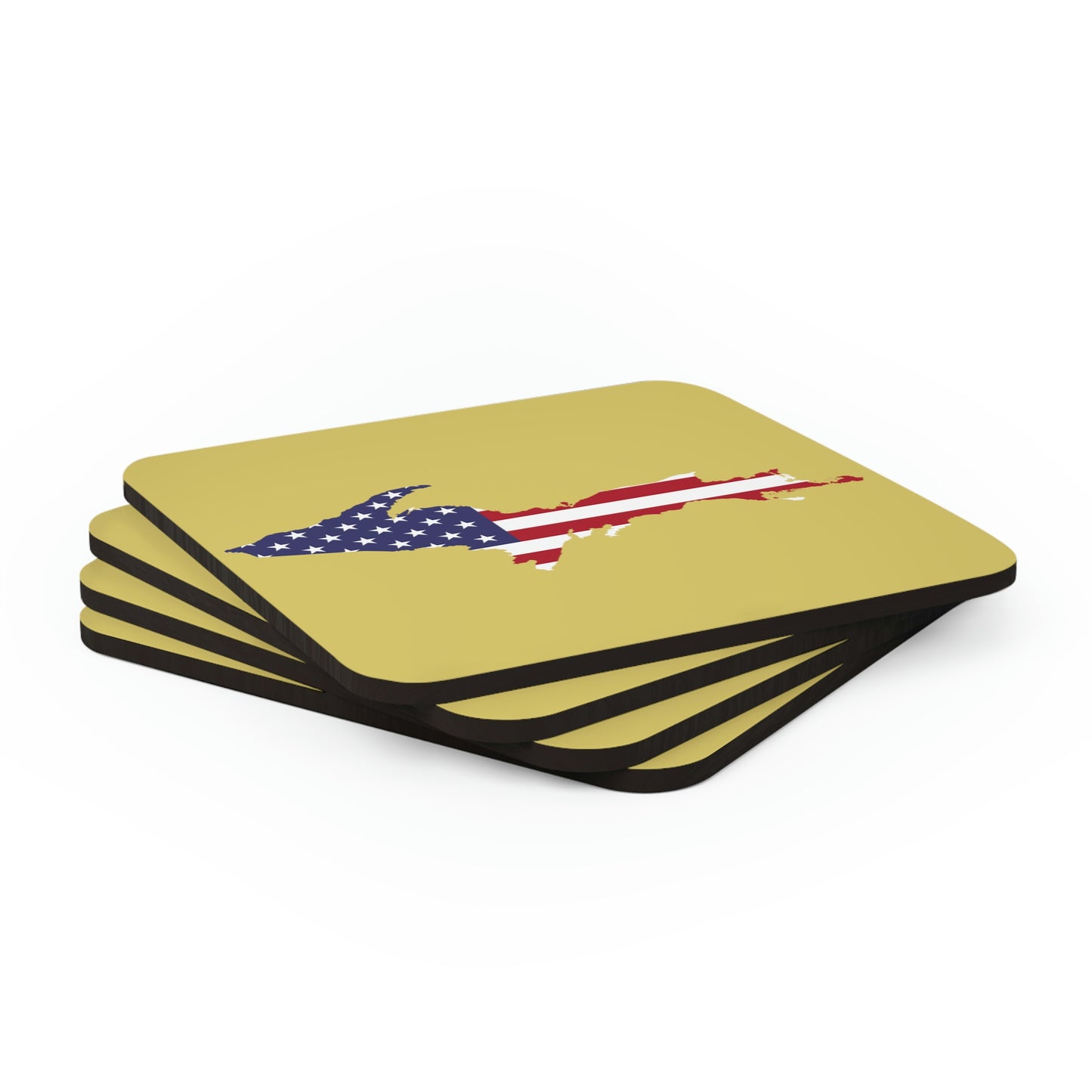 Michigan Upper Peninsula Coaster Set (Plum Yellow w/ UP USA Flag Outline) | Corkwood - 4 pack