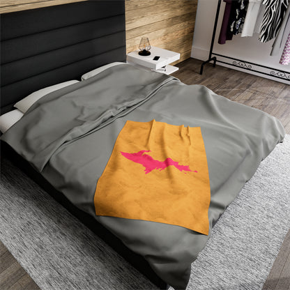 Michigan Upper Peninsula Plush Blanket (w/ Pink UP Outline) | Citrine