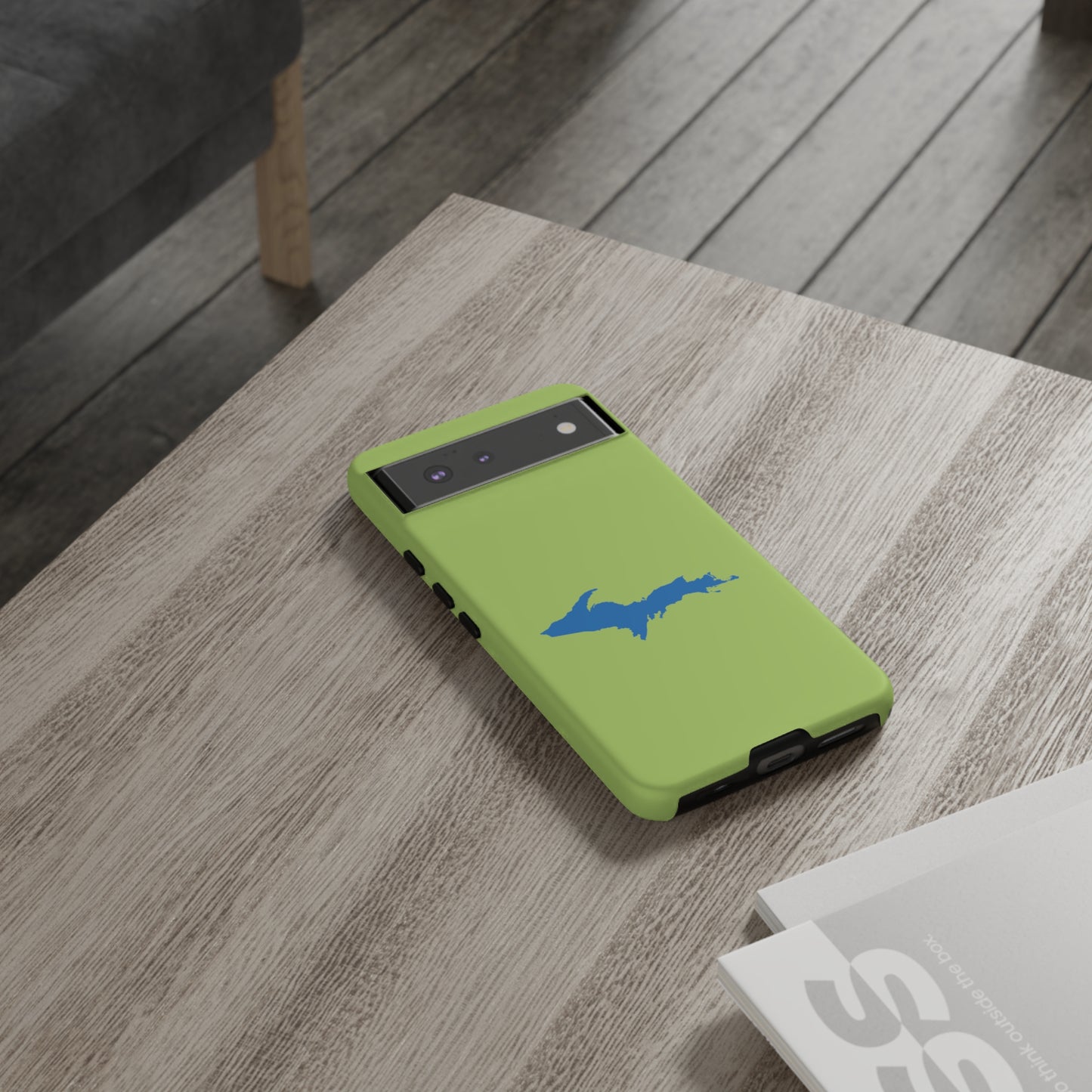 Michigan Upper Peninsula Tough Phone Case (Gooseberry Green w/ Azure UP Outline) | Samsung & Pixel Android