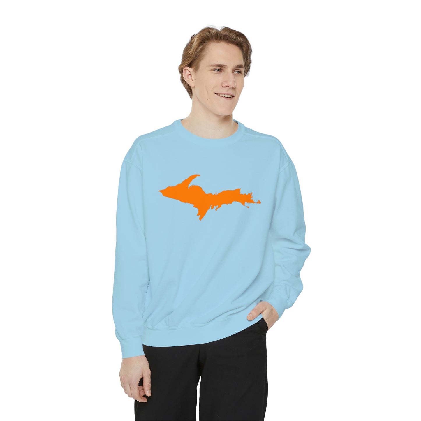 Michigan Upper Peninsula Sweatshirt (w/ Orange UP Outline) | Unisex Garment Dyed