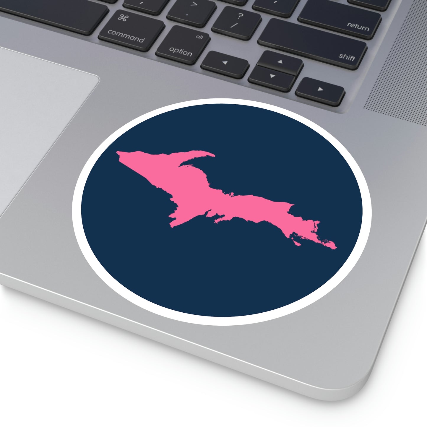 Michigan Upper Peninsula Round Stickers (Navy w/ Pink UP Outline) | Indoor\Outdoor