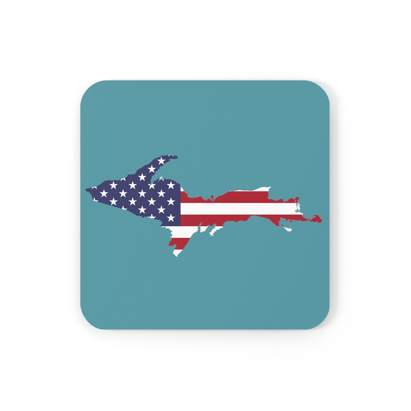 Michigan Upper Peninsula Coaster Set (Huron Blue w/ UP USA Flag Outline) | Corkwood - 4 pack