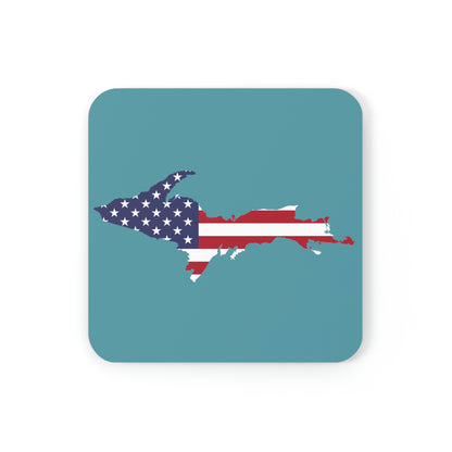 Michigan Upper Peninsula Coaster Set (Huron Blue w/ UP USA Flag Outline) | Corkwood - 4 pack