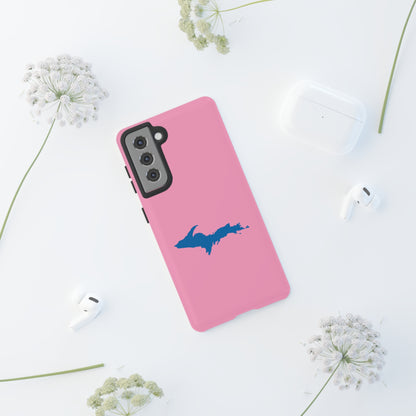 Michigan Upper Peninsula Tough Phone Case ('67 Caddie Pink w/ Azure UP Outline) | Samsung & Pixel Android