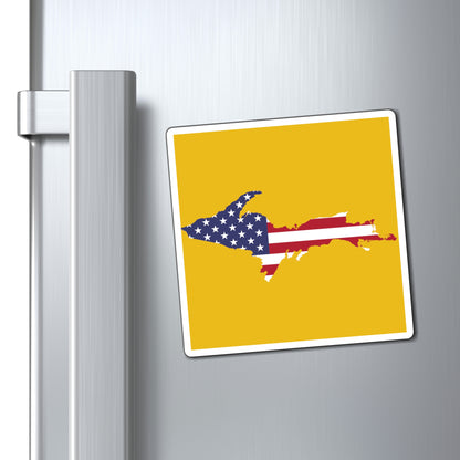 Michigan Upper Peninsula Square Magnet (Gold w/ UP USA Flag Outline)