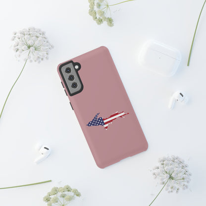 Michigan Upper Peninsula Tough Phone Case (Cherry Blossom Pink w/ UP USA Flag Outline) | Samsung & Pixel Android