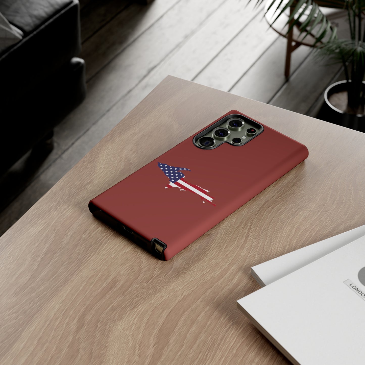 Michigan Upper Peninsula Tough Phone Case (Ore Dock Red w/ UP USA Flag Outline) | Samsung & Pixel Android