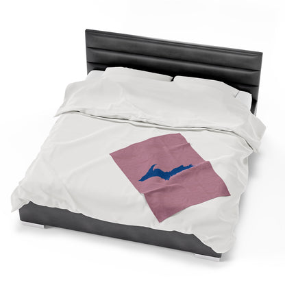 Michigan Upper Peninsula Plush Blanket (w/ Azure UP Outline) | Pink