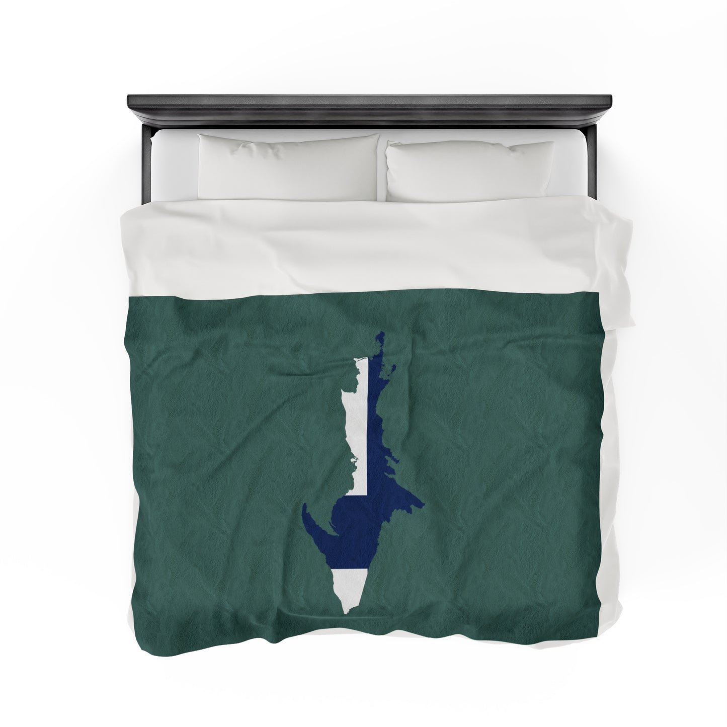 Michigan Upper Peninsula Plush Blanket (w/ UP Finland Flag Outline) | Copper Green