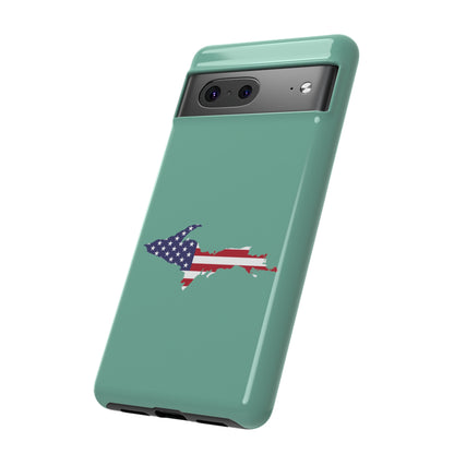 Michigan Upper Peninsula Tough Phone Case ('64 Metallic Mint Green w/ UP USA Flag Outline) | Samsung & Pixel Android