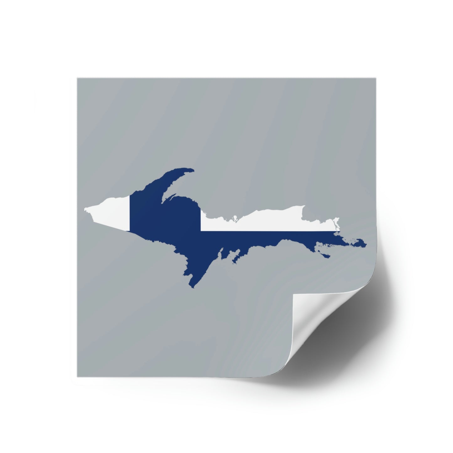 Michigan Upper Peninsula Square Sticker (Silver w/ UP Finland Flag Outline) | Indoor/Outdoor