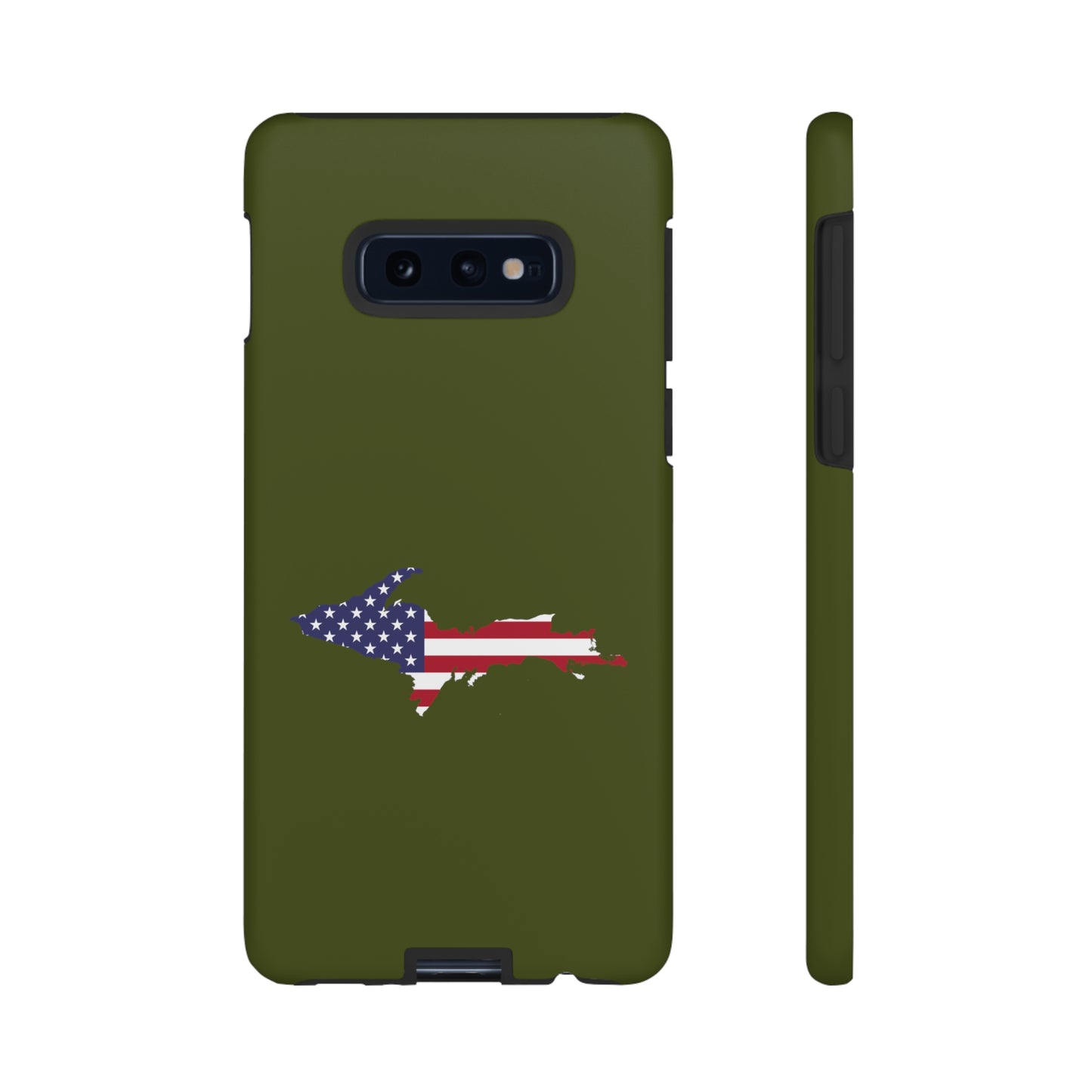 Michigan Upper Peninsula Tough Phone Case (Army Green w/ UP USA Flag Outline) | Samsung & Pixel Android