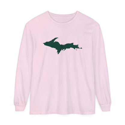 Michigan Upper Peninsula Garment-Dyed T-Shirt (w/ Green UP Outline) | Unisex Long Sleeve