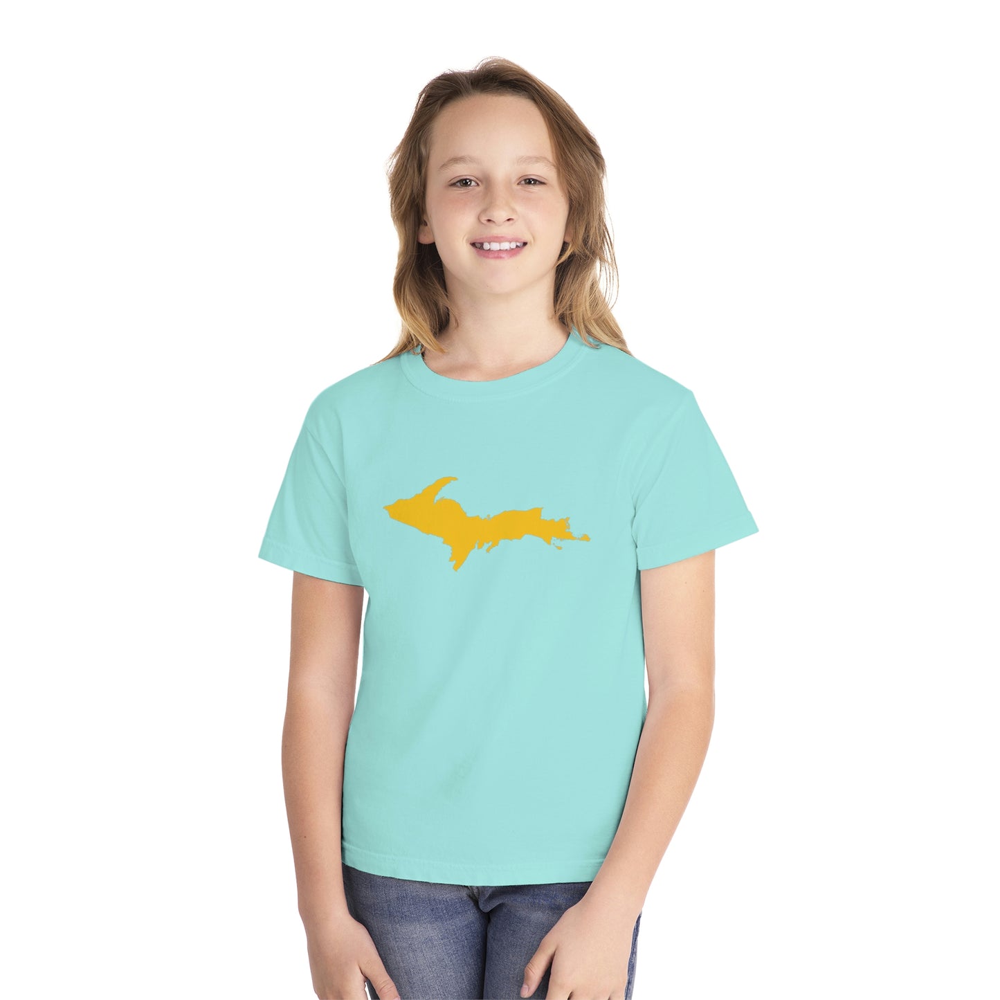 Michigan Upper Peninsula T-Shirt (w/ Gold UP Outline) | Youth Garment-Dyed