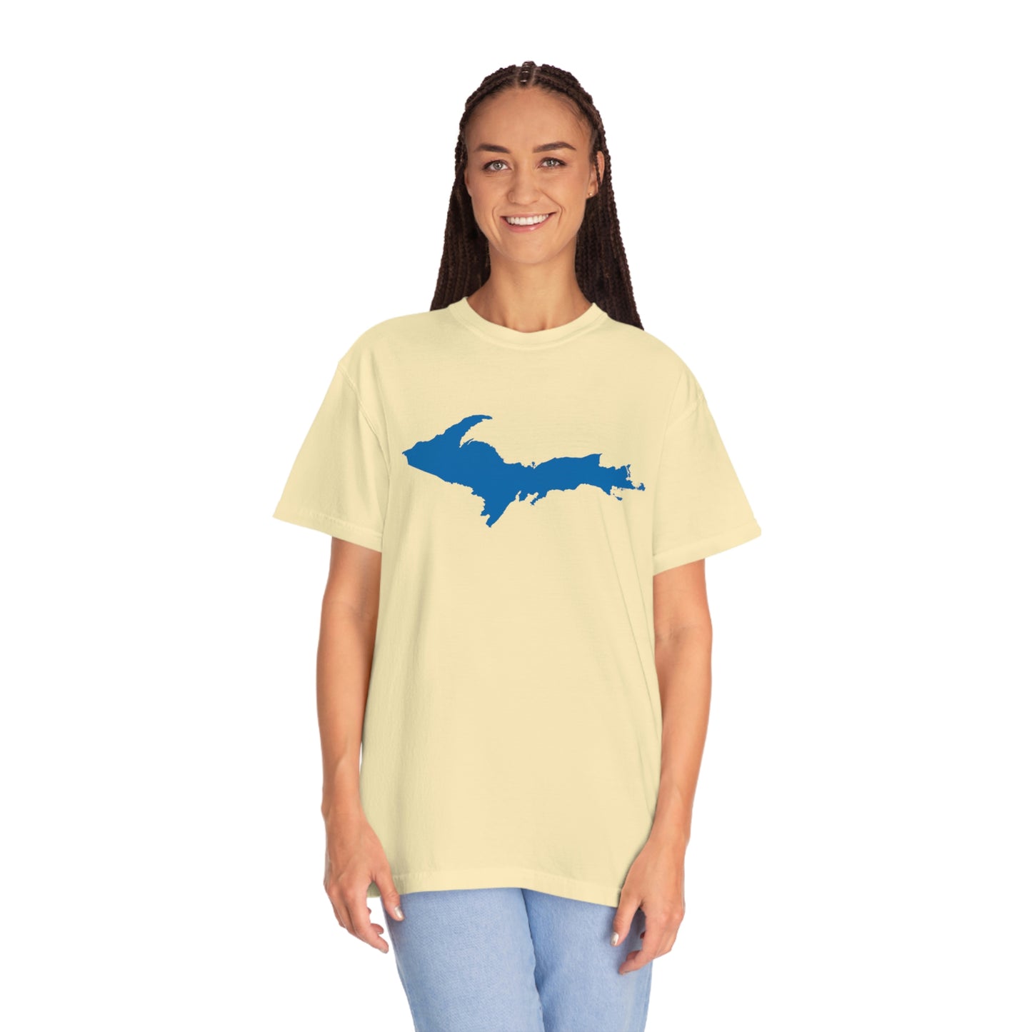 Michigan Upper Peninsula T-Shirt (w/ Azure UP Outline) | Unisex Garment-Dyed