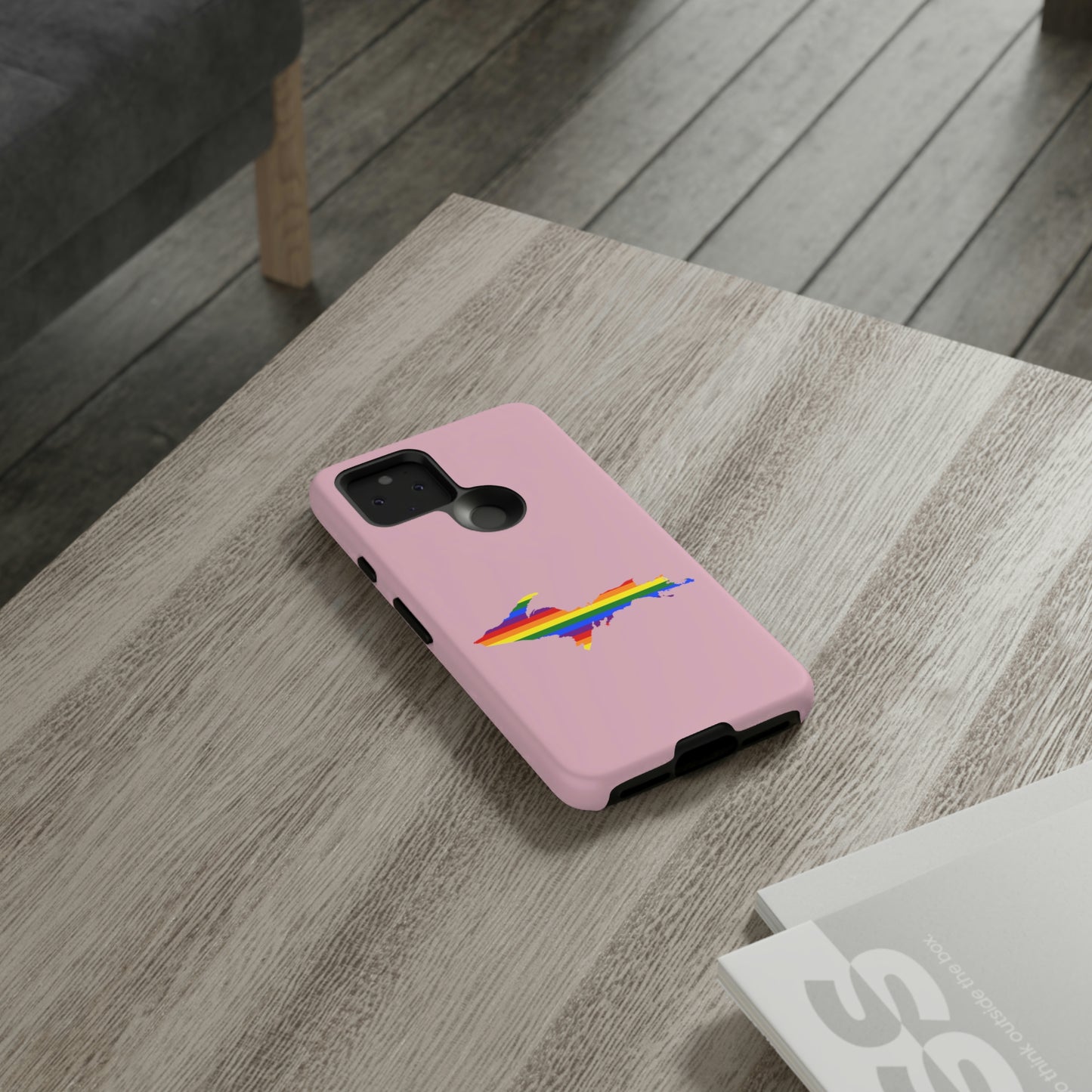 Michigan Upper Peninsula Tough Phone Case (Pink w/ UP Pride Flag Outline) | Samsung & Pixel Android