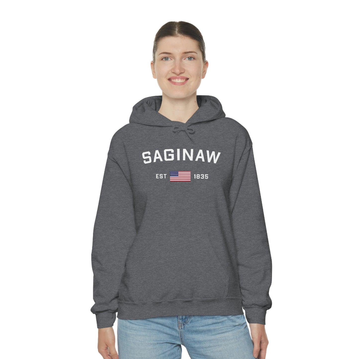 'Saginaw EST 1835' Hoodie (w/USA Flag Outline) | Unisex Standard