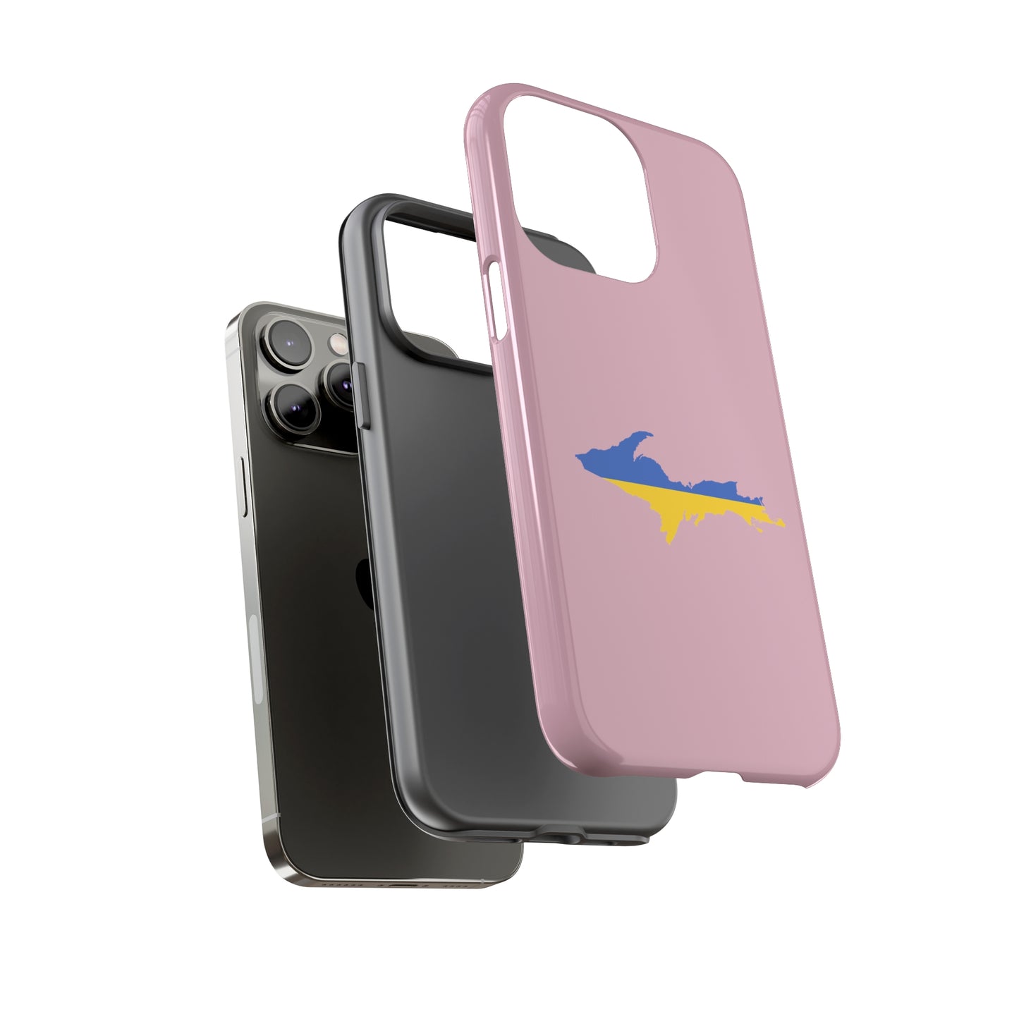 Michigan Upper Peninsula Tough Phone Case (Pink w/ UP Ukraine Flag Outline) | Apple iPhone