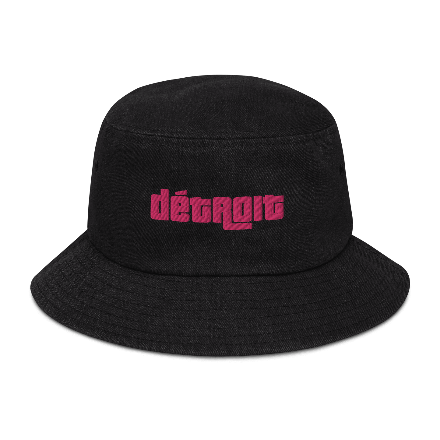 'Détroit' Denim Bucket Hat (1970s Font) | Pink Embroidery - Circumspice Michigan