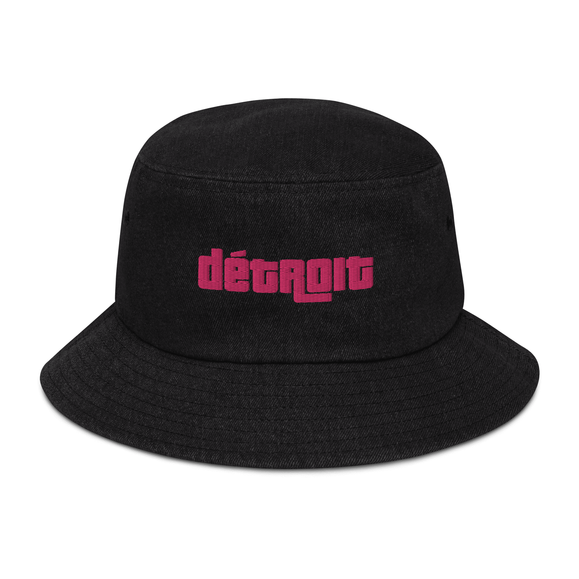 'Détroit' Denim Bucket Hat (1970s Font) | Pink Embroidery - Circumspice Michigan