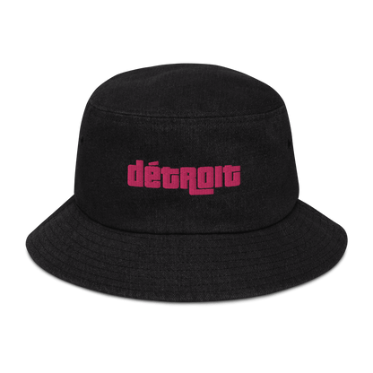 'Détroit' Denim Bucket Hat (1970s Font) | Pink Embroidery - Circumspice Michigan