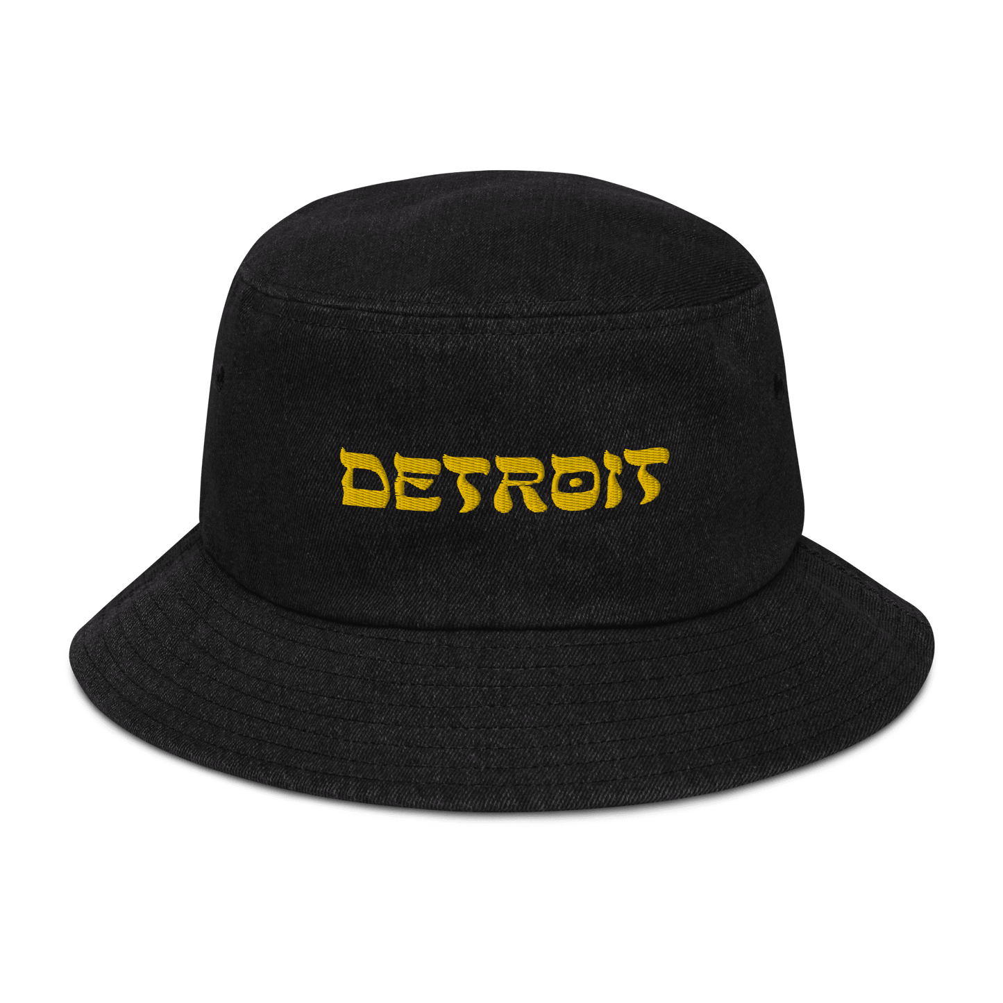 'Detroit' Denim Bucket Hat (Hebrew-Styled Font) | Gold Embroidery - Circumspice Michigan