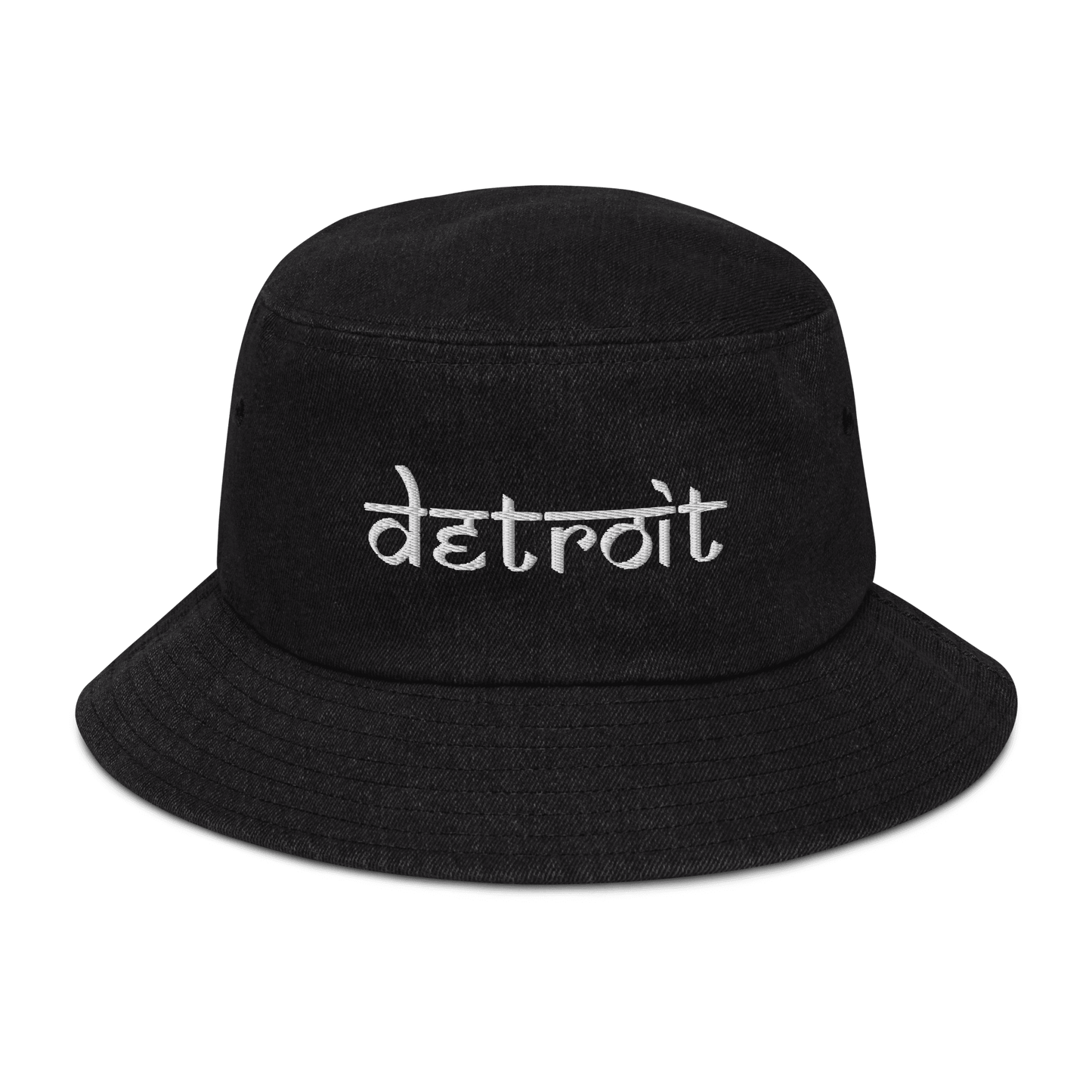 'Detroit' Denim Bucket Hat (South Asian-Style Font) | White Embroidery - Circumspice Michigan